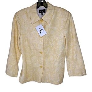 NWT Calvin Klein Daffodil Yellow Blazer Womens 8 Linen Cotton Jacket MSRP $328